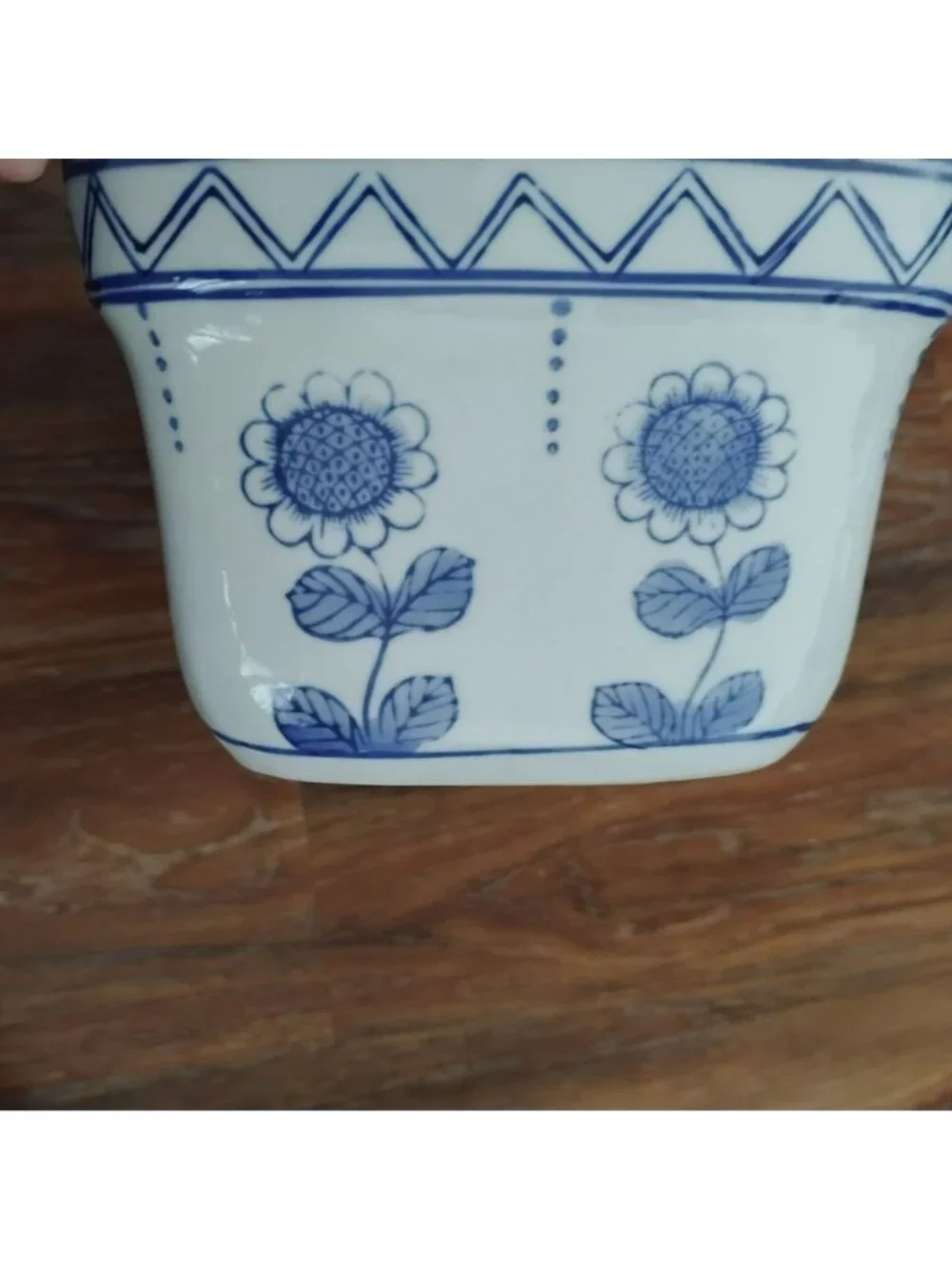 Vintage Pier 1 Blue & White Sunflower Ceramic Planter 11